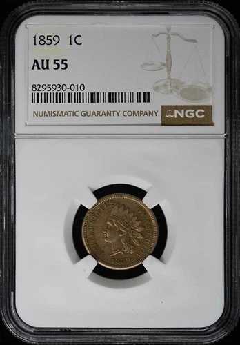 1859年製 銅ニッケル製 インディアンセント 1C NGC AU55