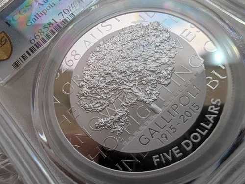 2015年 5ドル ガリポリ上陸100周年記念 1オンス シルバー プルーフ PCGS PR70DCAM