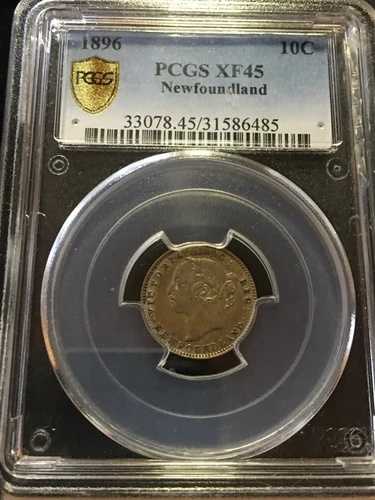 1896年 PCGS認定ニューファンドランド 10セント、**EF-45** 証明書番号 6485