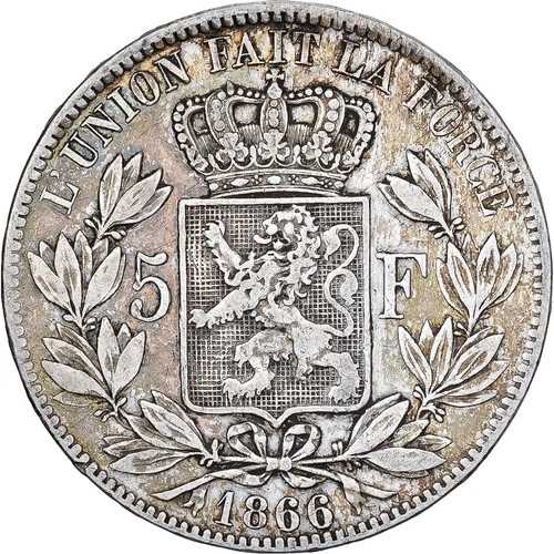 [#1166953] ベルギー、レオポルド2世、5フラン、5フランク、1866年、銀貨、VF、KM:24