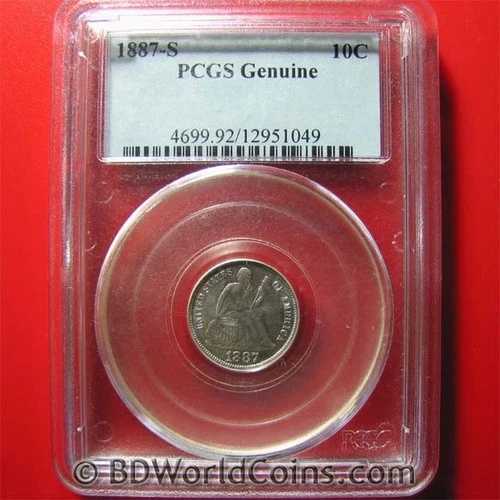 1887-S シルバーダイム 自由の女神像 10セント PCGS 正規コレクターズアイテム USA USコイン