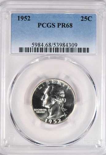 1952年 ワシントン クォータープルーフ PCGS PR68 PF 68 ジェム シルバーコイン 25セント