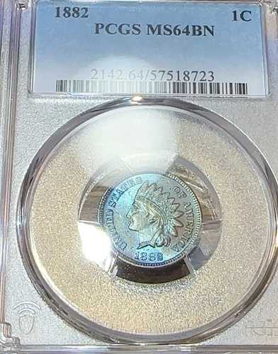 1882年 インディアン セント PCGS MS64 ゴージャス アイスブルー トーニング 新品スラブ CHRC
