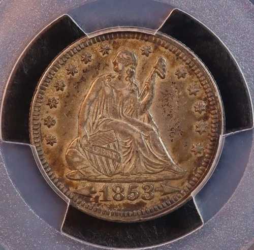 1853年「矢と光線」座像リバティクォーター - PCGS XF45！美しいオリジナル！PQ+