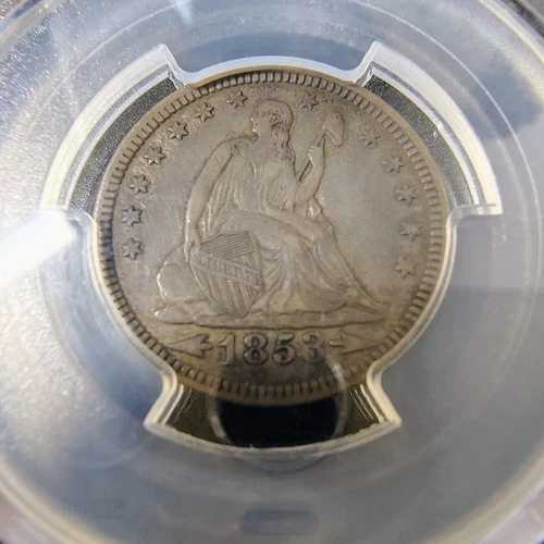 1853年 着席自由の女神像 25セント硬貨 - 矢と光線 - PCGS XF 40 - 端末色調