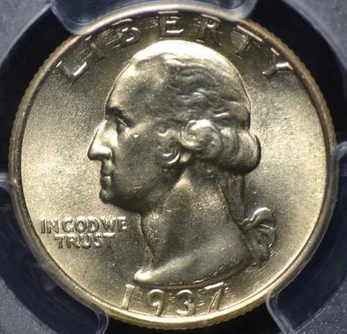 1937年 S ワシントン クォーター PCGS MS 64 非常に良好で非常に希少、ガラス質良好 83,490円