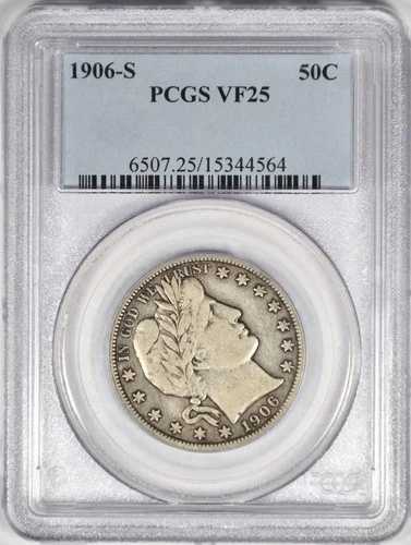 1906-S バーバー ハーフ ドル ~ PCGS VF25 ~ 素晴らしいオリジナル!