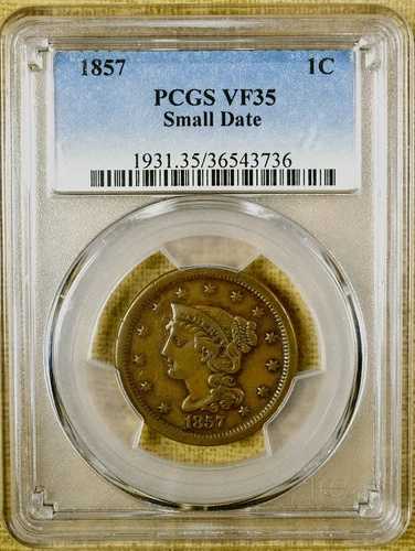 1857年 PCGS VF35 編み込みヘア ラージセント - スモールデイト - グレード選択