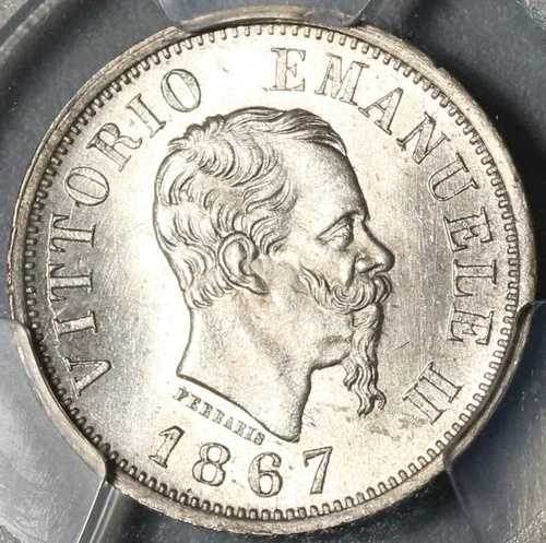 1867-M PCGS MS 64 イタリア 50 Centesimi シルバー ミラノ造幣局 ステートコイン (21020102C)