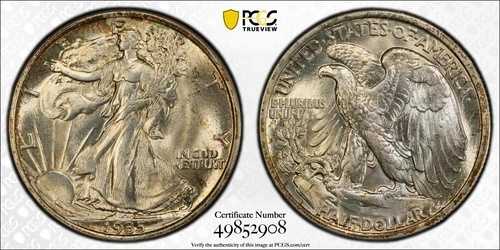 1935年ウォーキングリバティハーフPCGS MS 65サテンジェム、美しいシルバーの輝きと