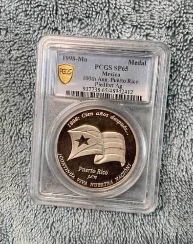 1998年 プエルトリコ メキシコ 100周年記念 PCGS SP 65 2オンス .999 シルバー 希少