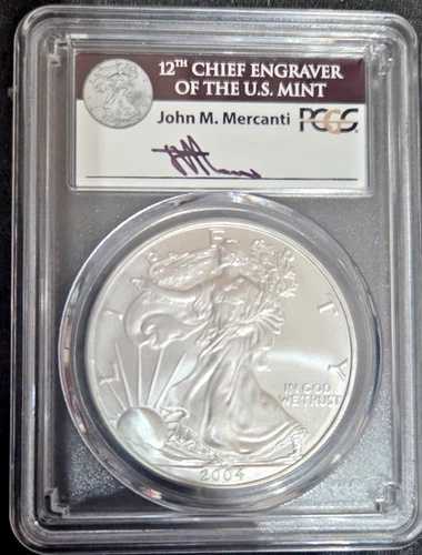 2004年 アメリカン・シルバー・イーグル PCGS MS70 ジョン・マーカンティ 第12代主任彫刻家 アメリカ造幣局