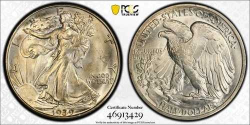 1939年 D ウォーキングリバティ ハーフダラー PCGS MS 65 美しいオリジナルシルバージェム