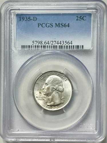 ワシントン シルバー クォーター 1935 D PCGS MS 64 90% シルバー 未流通 25セントコイン ロット