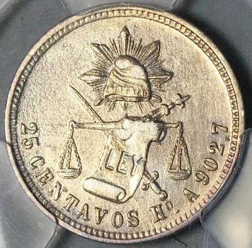 1878年-Ho PCGS XF メキシコ 25センタボ エルモシージョ造幣局 23k シルバーコイン (26010902C)