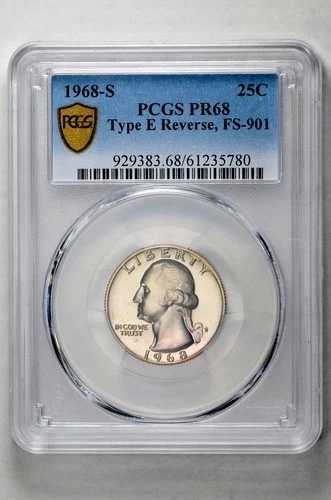1968年 S 25セント プルーフ ワシントン クォーター PCGS PR 68 FS-901 タイプE リバースポップ 2/1