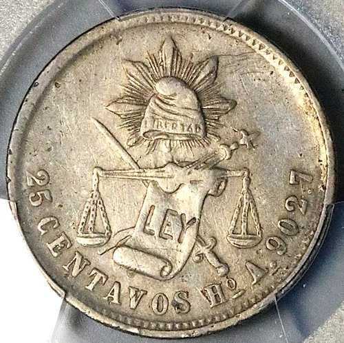 1881-Ho PCGS XF メキシコ 25 センターボ エルモシージョ造幣局 19k シルバーコイン (25091803C)