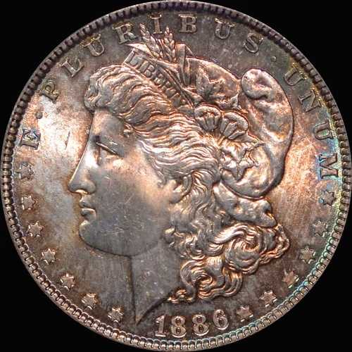 PCGS MS64 1886-P モルガン・ダラー - 両面とも美しい色調