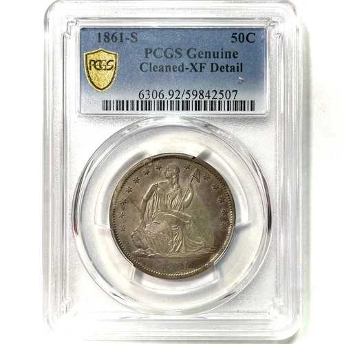 PCGS 1861-S シーティングリバティハーフドル エクストリームファイン XF コイン、クリーニング済み #26019