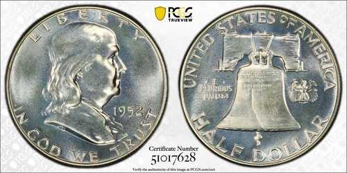 1952年 フランクリン ハーフダラー プルーフ PCGS PR66 PF 66 オリジナルジェム シルバーコイン 50セント