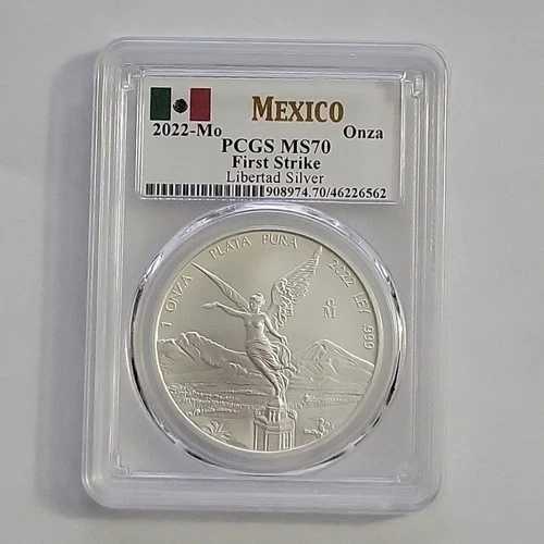 2022年 1オンス リベルタッド シルバー PCGS MS70 メキシコ国旗ラベル ファーストストライク 350k コイン#286