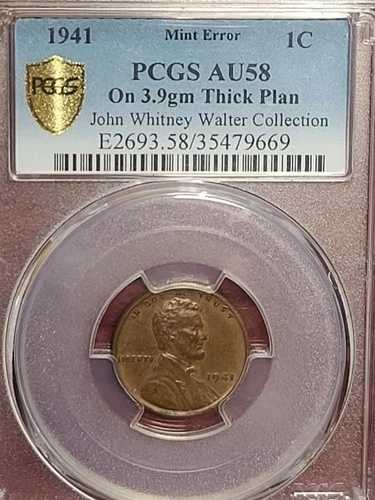 1941年製 小麦ペニー硬貨 3.9gm厚板金貨 PCGS Au58 ジョン・ホイットニー・ウォルター