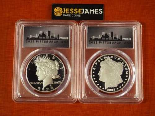 2023 S プルーフ シルバー ピース＆モルガン ドル PCGS PR70 フラッグ 発行初日 ANA
