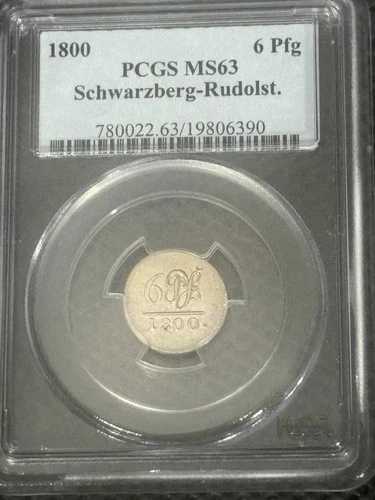 ドイツの州 シュヴァルツブルク ルドルシュタット 1800 6 フェニヒ PCGS MS63 POP 1