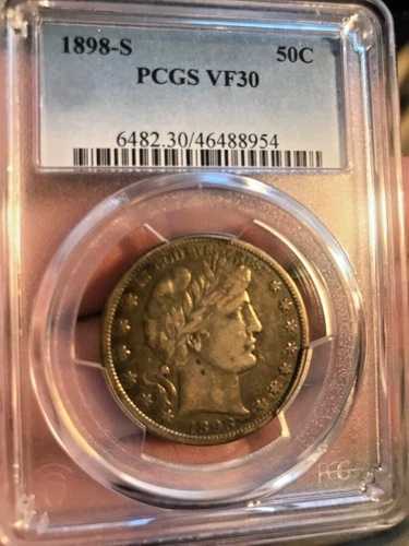 1898年頃のバーバーハーフダラー、Very Fine～Extra Fine、PCGS VF-30