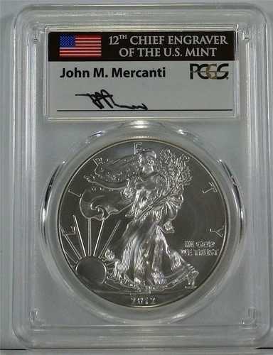 2012-W $1 バーニッシュドシルバーイーグル PCGS SP70 メルカンティ 第12代チーフ彫刻家ラベル