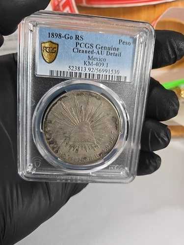 1898 Go RS PCGSクリーニング済みAU詳細メキシコ1ペソ銀貨、