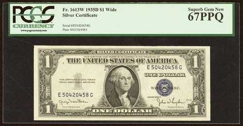 1935-D 1ドル銀貨 Fr. 1613W ワイド PCGS 67 PPQ