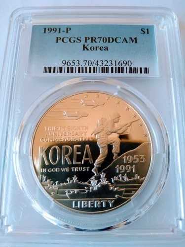 1991-P 1ドル韓国記念銀貨 PCGS PR70DCAM 人口 (153)??