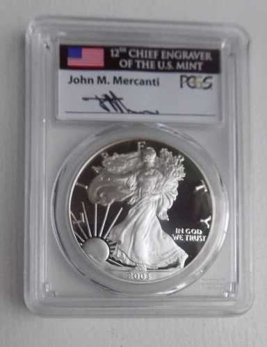 2003-W プルーフ シルバー イーグル - PCGS PR70DCAM フラッグラベル、MERCANTI、PCGS価格 900ドル