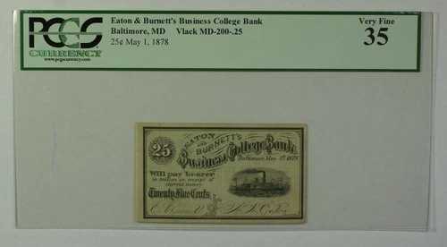 1878年5月1日 25セント 廃貨 イートン・バーネット社 ボルチモア MD PCGS VF-35
