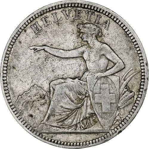 [#1114628] スイス、5フラン、ヘルベティア、1874年、ブリュッセル、銀、VF、KM:11