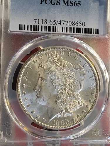 1880 年代のモルガン銀貨。MS.65。多くの反射と新品同様の光沢。