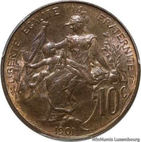 V3727 希少 フランス 10 サンタイム デュピュイ 1901 PCGS MS63 コル・クライン -＞オファー-