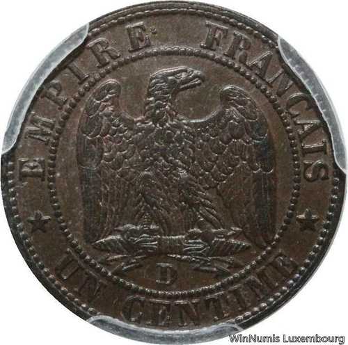 F5428 トップポップ 1 サンチーム ナポレオン3世 1853 D リヨン PCGS MS64 UNC UNC-