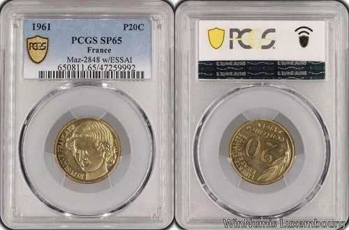 M9935 レア フランス 20 サンタイム エッサイ バロン 1961 PCGS SP65 -＞ オファーする-
