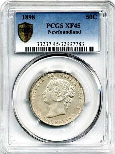 1898年ニューファンドランド50セント硬貨 - 極上品、PCGS EF45