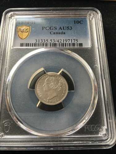 1874H PCGS グレードカナダ、10セント、**AU-53**