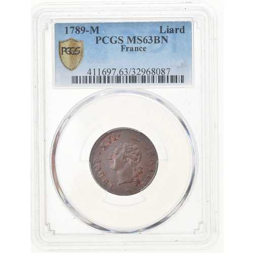 [#903681] コイン、フランス、ルイ 16 世、Liard、Liard、1789、トゥールーズ、PCGS、MS63BN、M