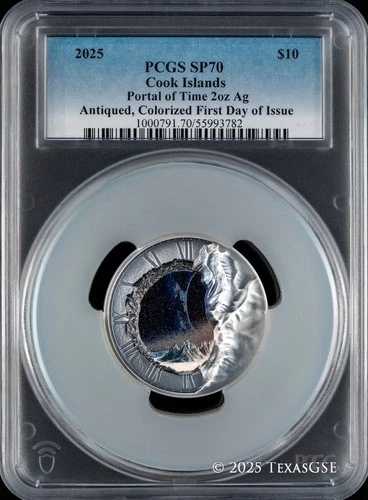 2025年 クック諸島銀貨 2オンス 10ドル ポータル・オブ・タイム PCGS SP70 初日発行|WORLD RESOURCE【QUEEN店】