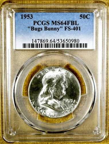 1953年 PCGS MS64FBL FS-401 バッグス・バニー フランクリン ハーフダラー - 100% ブレイジングホワイト｜WORLD RESOURCE【QUEEN店】 84,095円