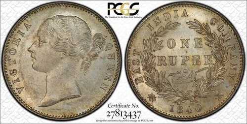 イギリス領インド、1840年ヴィクトリア・ルピー。PCGS MS 63。｜WORLD RESOURCE【QUEEN店】