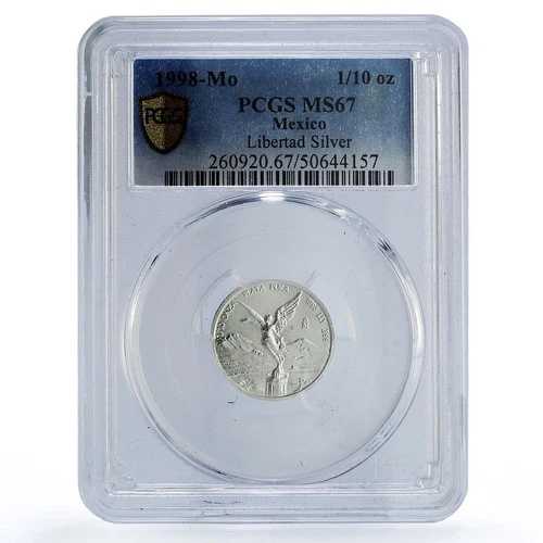 メキシコ 1/10 オンザ・リベルタッド 独立の天使 MS67 PCGS 銀貨 1998年|WORLD RESOURCE【QUEEN店】