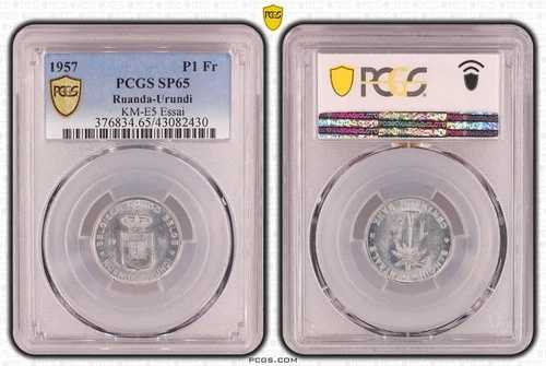 コンゴ、ルアンダ、ウルンディ 1957 1 フラン - PCGS SP65 ESSAI、および MS64 循環ストライキ|WORLD RESOURCE【QUEEN店】