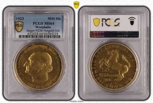 ドイツ ワイマール ヴェストファーレン 5000万マルク 1923年 ノットゲルト シュタイン PCGS MS64 N23b｜WORLD RESOURCE【QUEEN店】 84,095円
