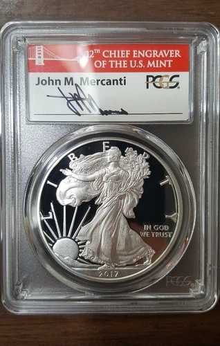 2017-S プルーフ シルバー イーグル PCGS PR70 マーカンティ ブリッジ発行初日、おめでとうございます|WORLD RESOURCE【QUEEN店】